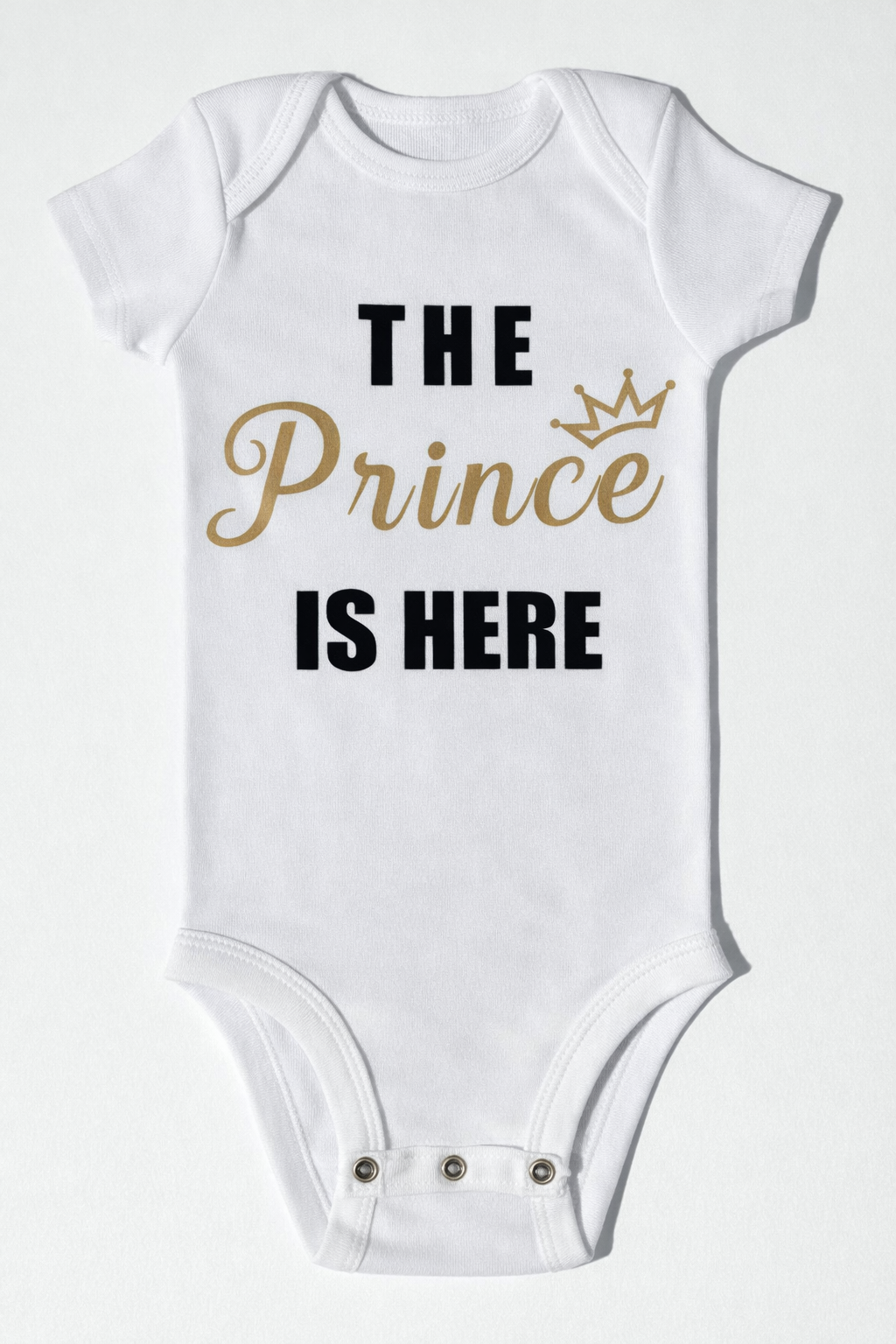 The Prince Is Here Luxe Baby Onesie